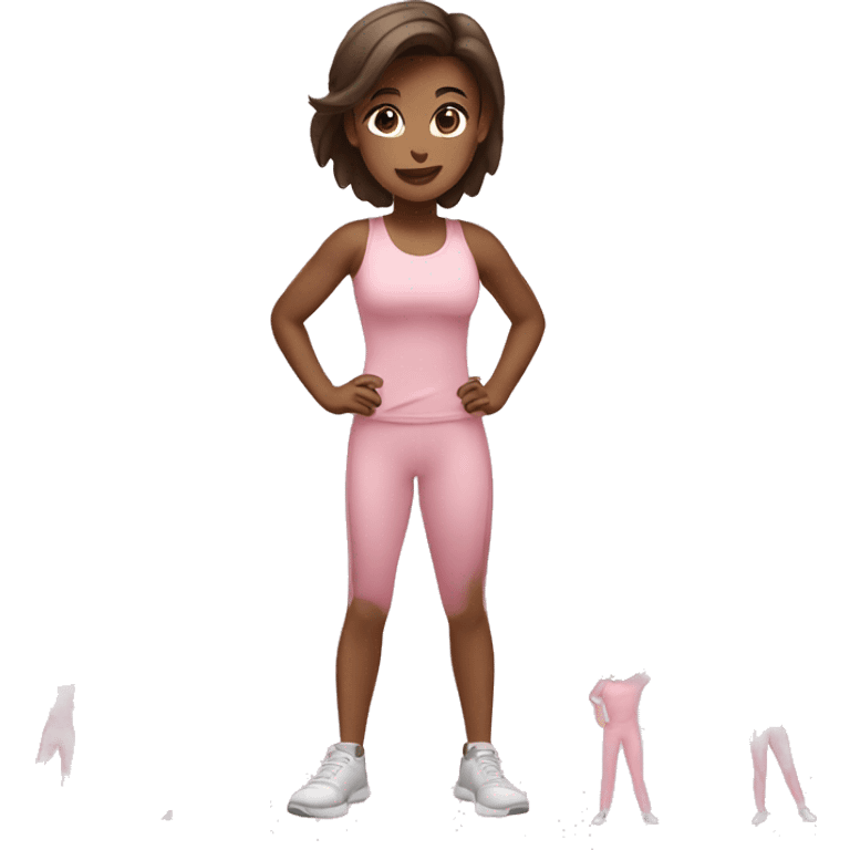 brunette girl  in light pink clothes exercising emoji