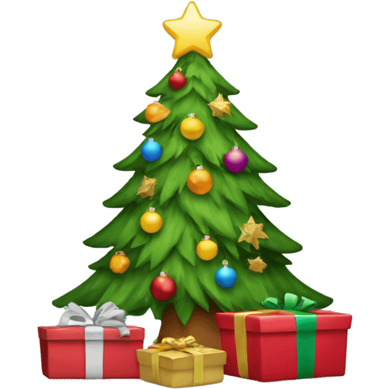 Christmas tree with gifts under  emoji