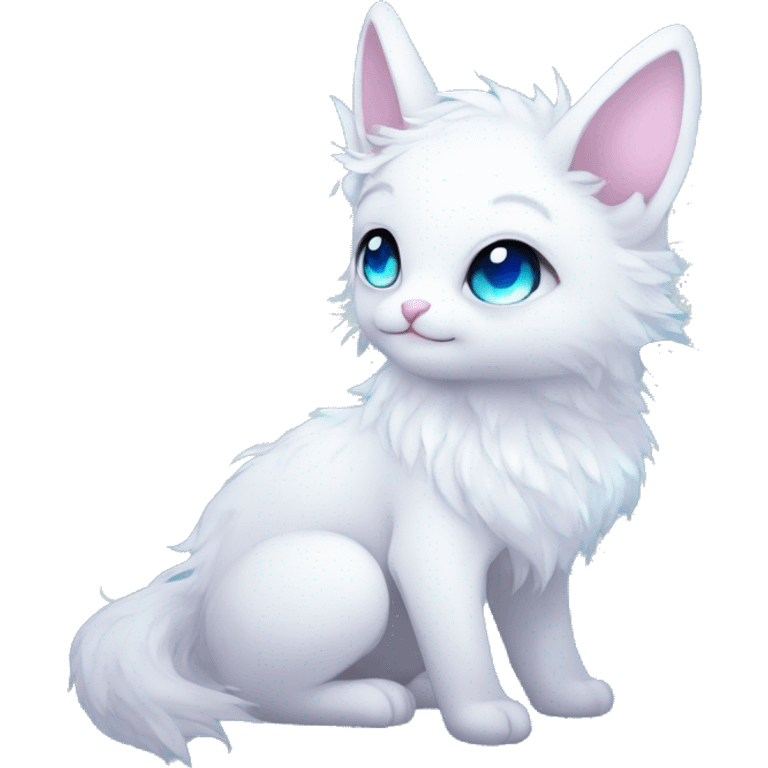 Edgy Cute Cool Kawaii gorgeous sparkly ethereal white fantasy animal with blue eyes sona with flowers and butterflies emoji