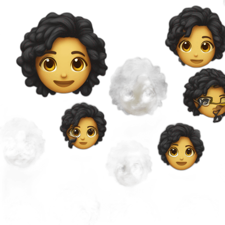 crie um emogi de uma menina de cabelo médio encaracolados pretos, que usa óculos e com as mãos na buchecha emoji