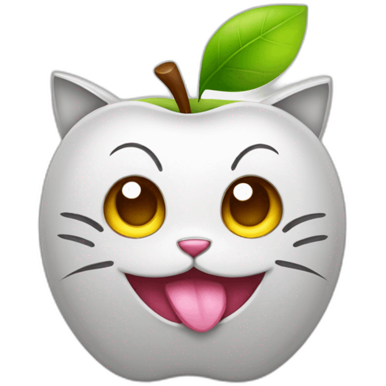 cute 2D lineart apple that looks like a kitten head emoji