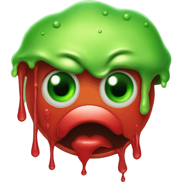 A green booger with red eyes dripping green slime emoji