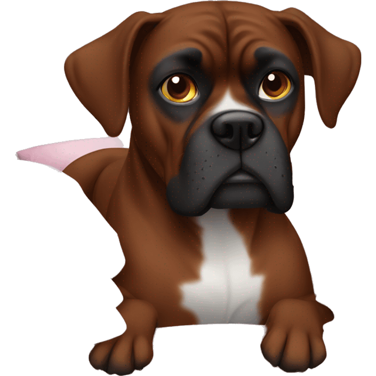 Dark Brown Boxer dog in bed  emoji