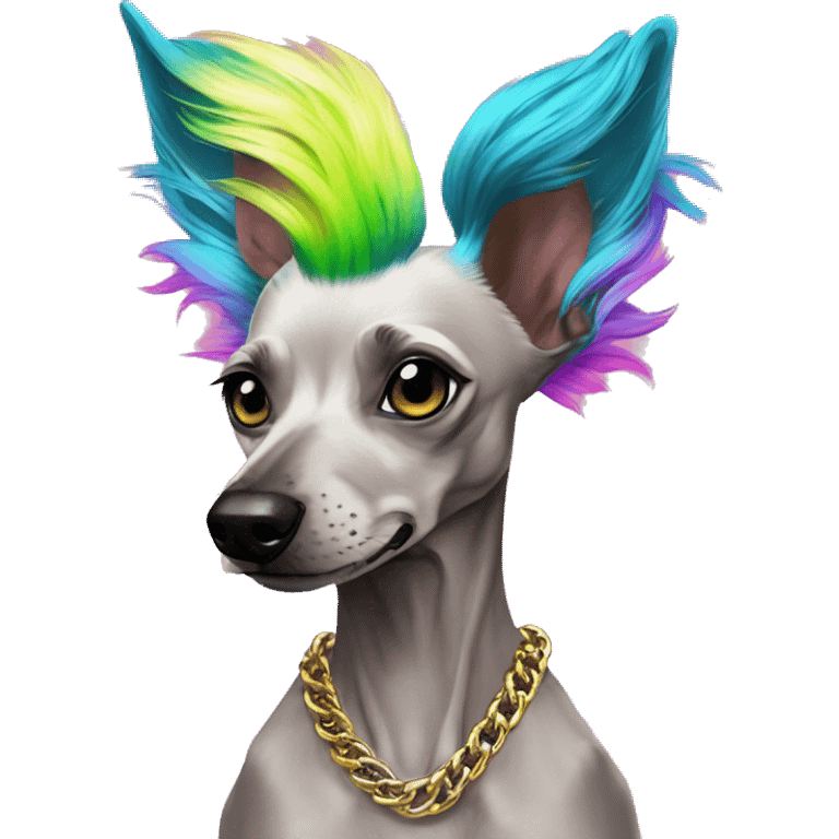 Punk Chinese crested dog neon rainbow hair gold chain punk piercings tattoos punk ear piercings emoji