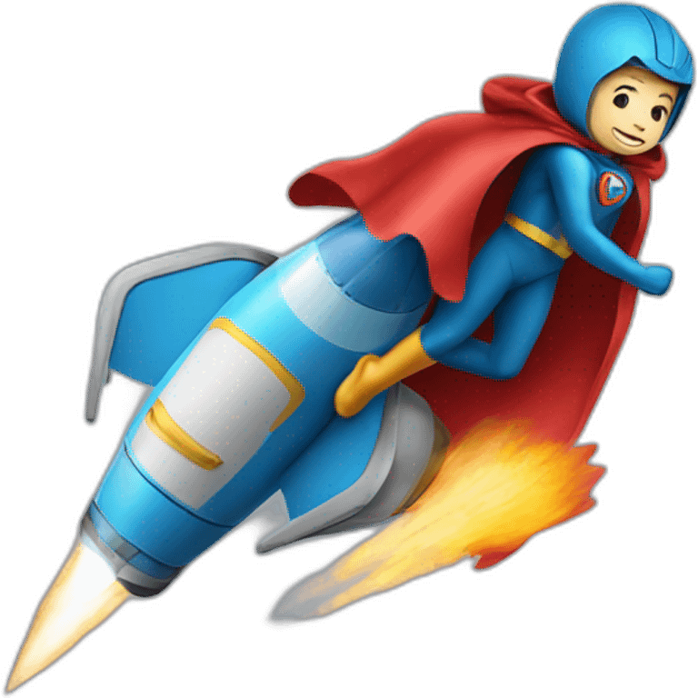 person dressed with a superhero cape riding on a rocket emoji