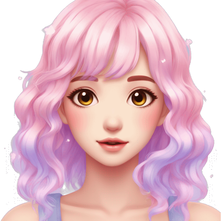 Gorgeous Beautiful Blushing Petite Colorful-Shiny-Pastel-Fairy-Anime-Girl with beautiful gradient pastel hair aesthetic with white border emoji