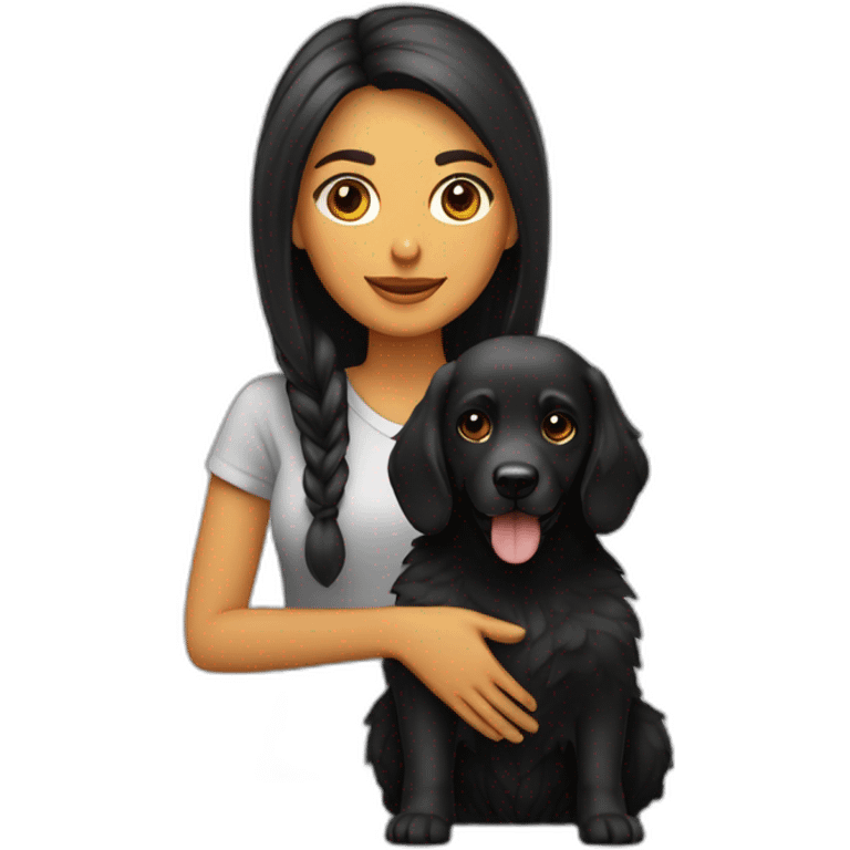 mujer pelo largo negro con perro maltés blsnco emoji