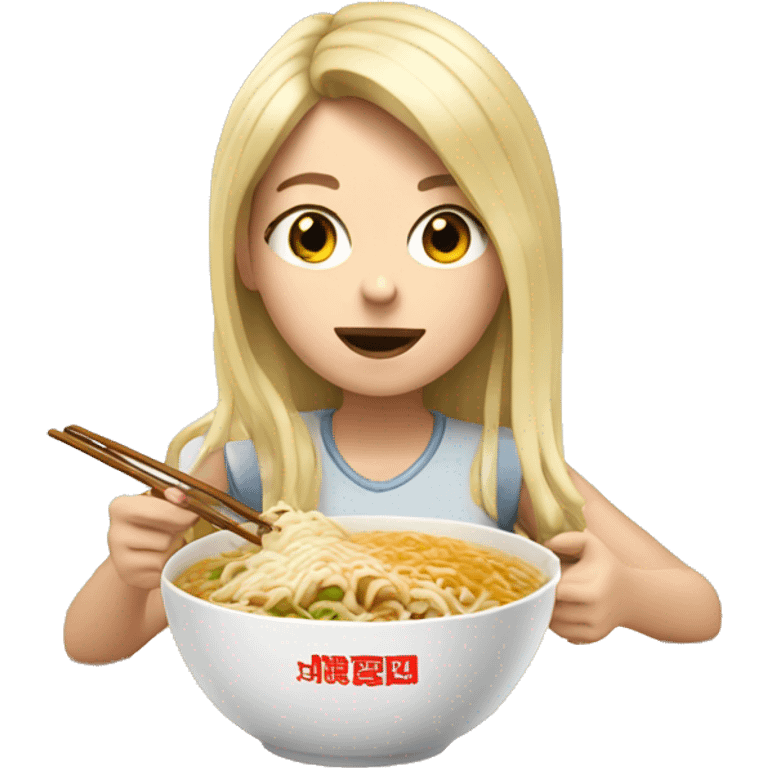 white blonde girl eating ramen  emoji