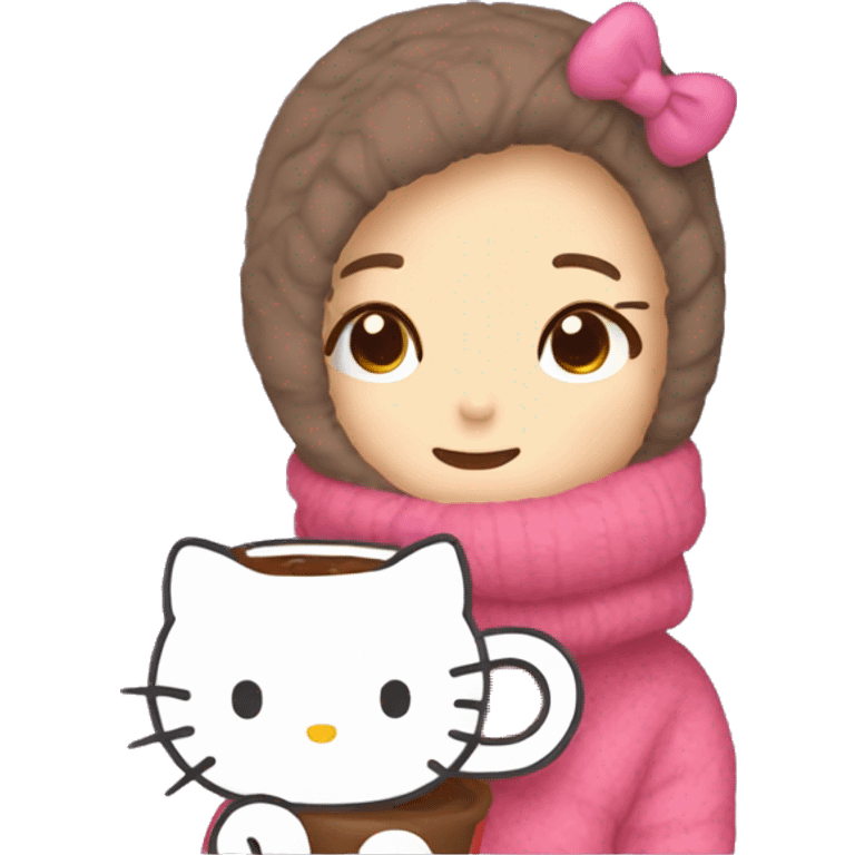 cozy hello kitty with a hot chocolate in hand emoji