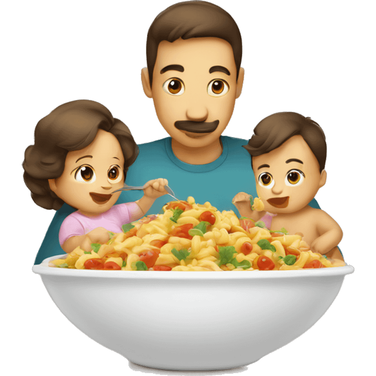 Baby eat his side dish with mom and dad  emoji