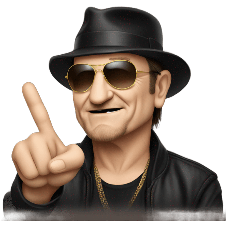 Bono doing v sign emoji