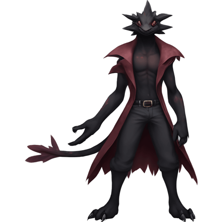 cool edgy black and maroon Dark-type nargacuga Salandite Pokémon full body by LiLaiRa, by Falvie emoji