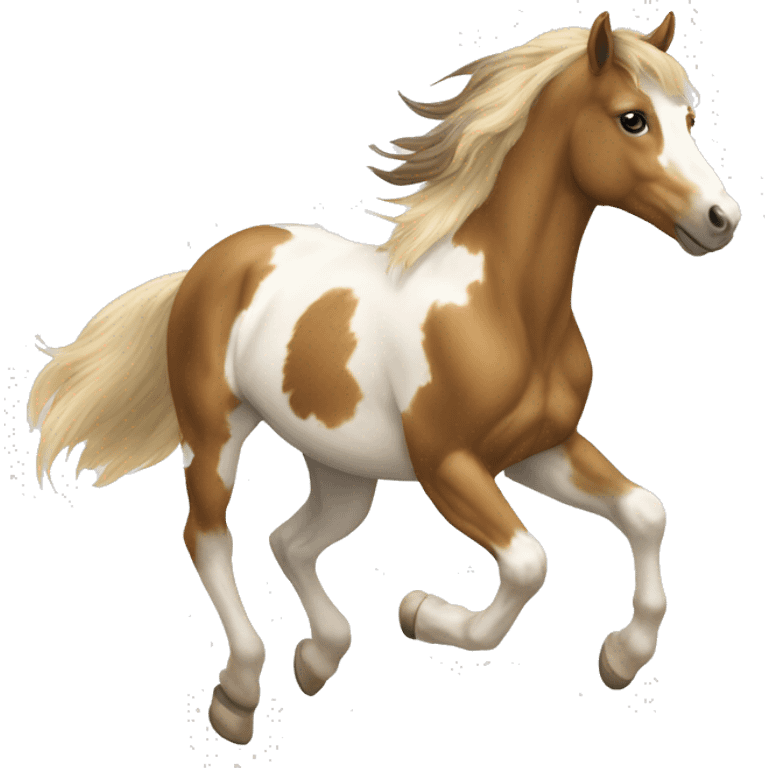 Scruffy Piebald tricolor palomino yellow brown pony with dark brown spots galloping running emoji