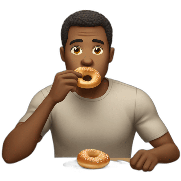 Man aggressively eating bagel emoji