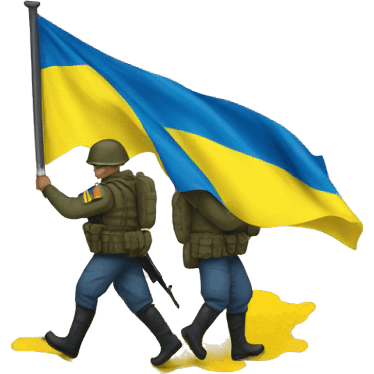 soldiers pick up ukrainian flag emoji