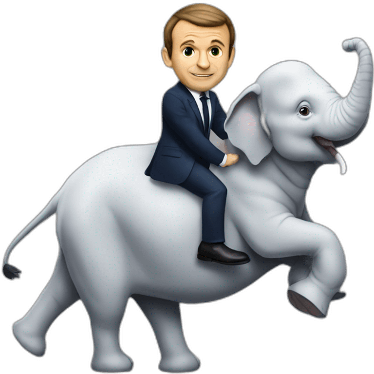 Emmanuele Macron sur un éléphant emoji