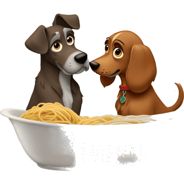 the lady and the tramp in the spaghetti scene emoji