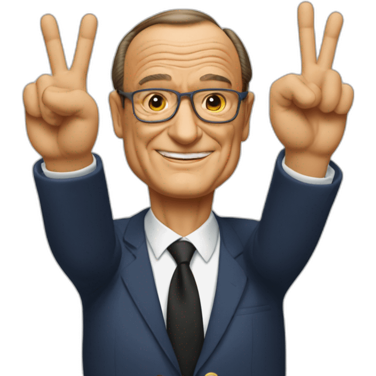 Jaques Chirac fait le signe peace and love avec ses deux mains emoji