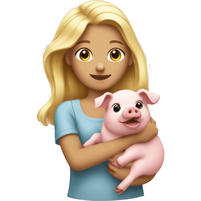 Blonde girl hold pig emoji