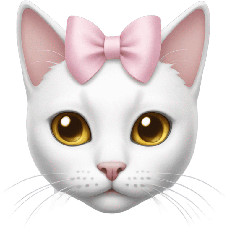 A white cat with a light pink bow on her head  emoji