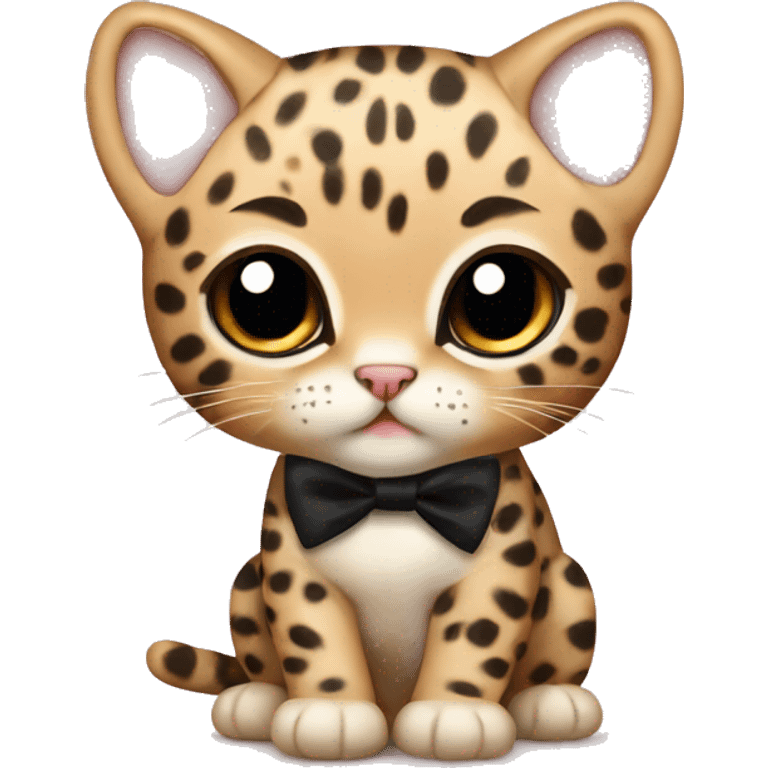 baby cute leopard cat with black bow emoji