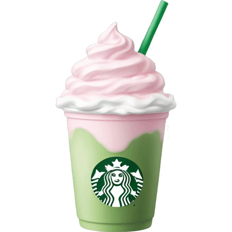 Clear Starbucks cup with light pink drink, matcha foam, and whip cream on top emoji