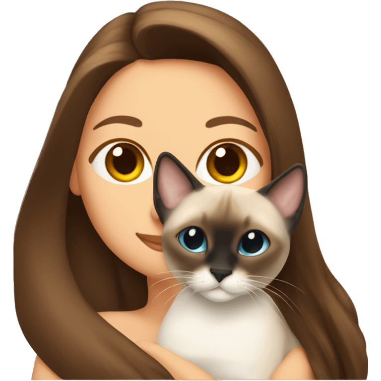  Siamese cat cuddling brown long hair girl emoji