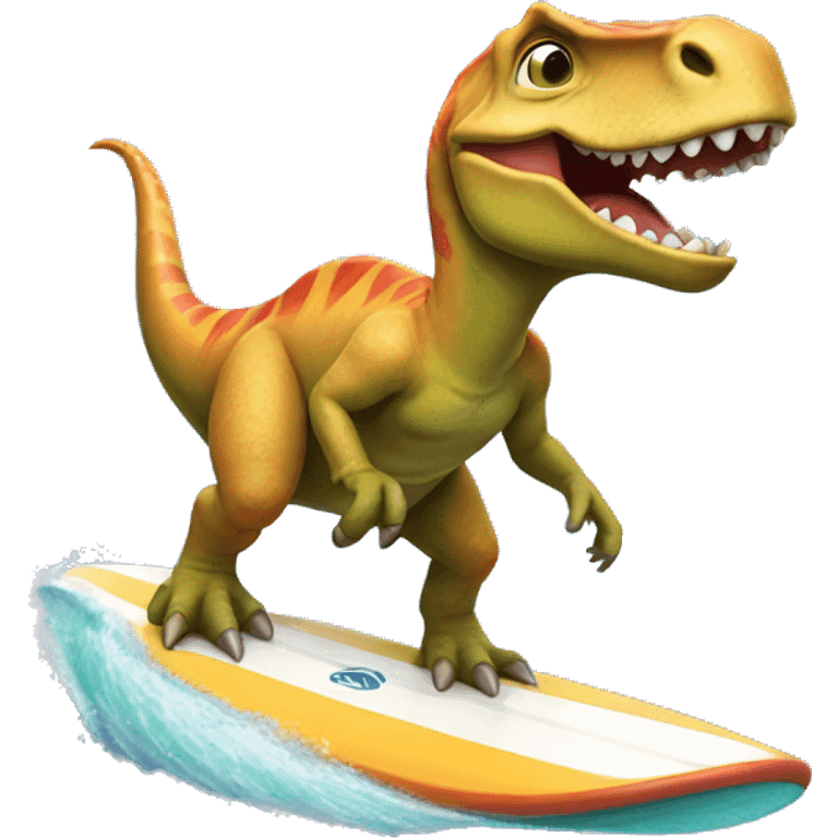 Dinosaur riding a surf board emoji