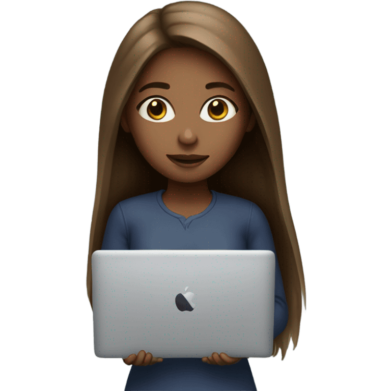 Girl have brown long hair with macbook emoji