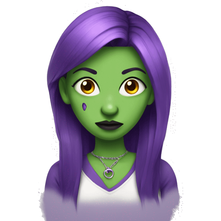 evil green girl with purple hair and a pierced nose emoji