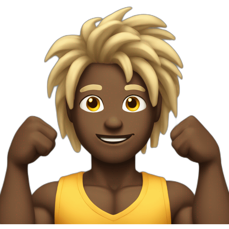 flexing muscles dark skin guy with blonde dreads emoji