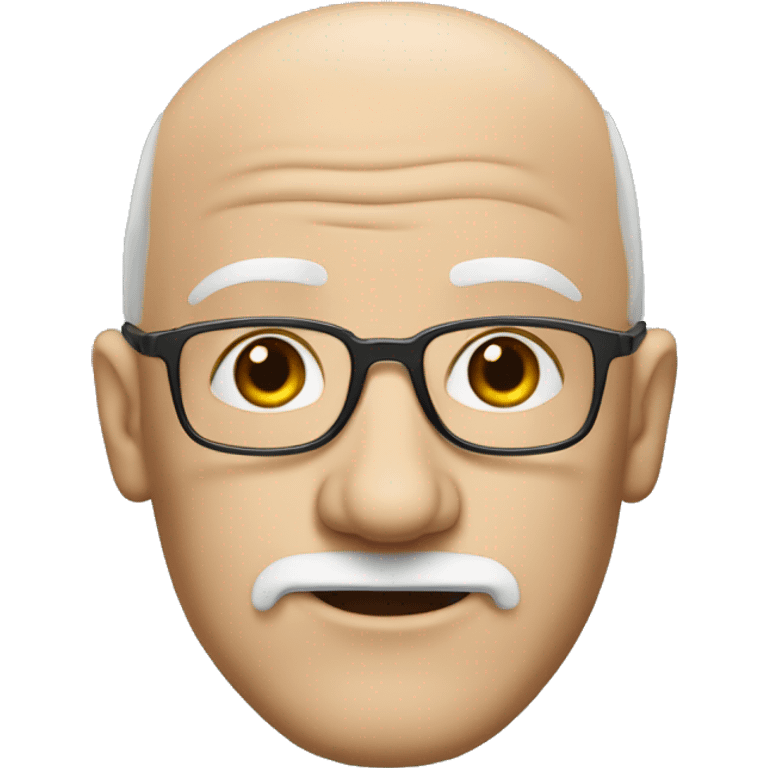 bald white man with a large wrinkled forehead, thin square glasses and a beard connected above and below, always white emoji