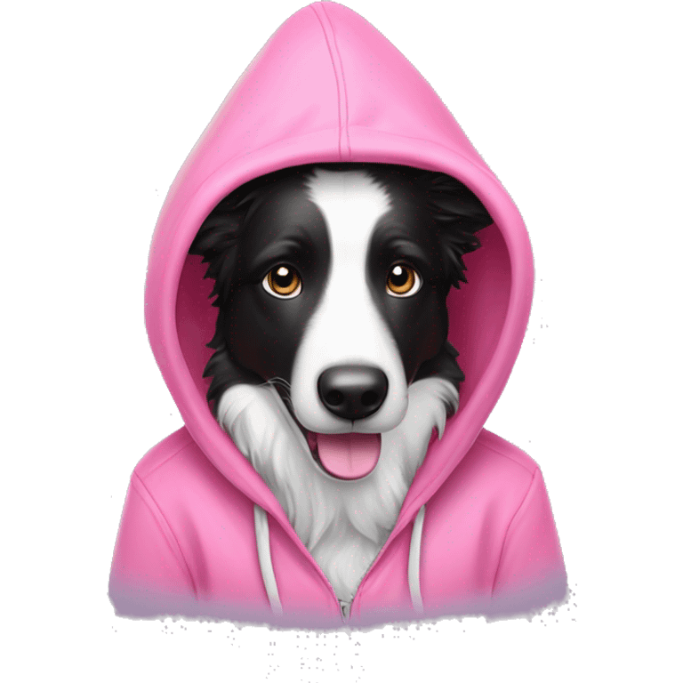 black and white border collie wearing pink hoodie  emoji