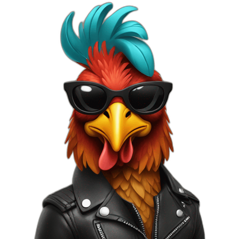 Rooster wearing sunglasses and leather jacket emoji