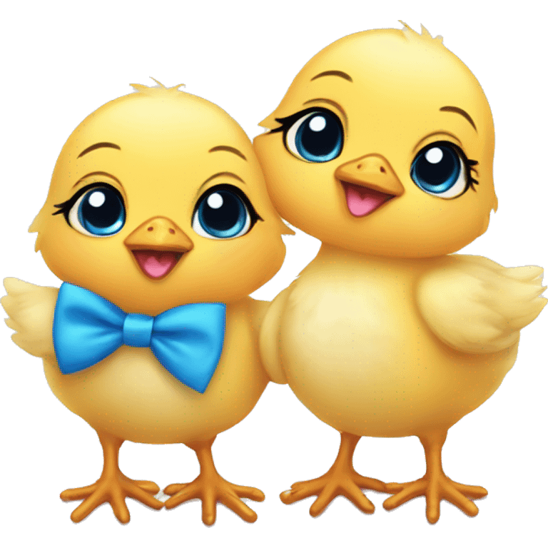 twin baby chicks with blue bow ties  emoji