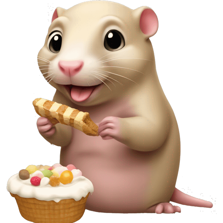 Naked mole rat enjoying a sweet treat emoji