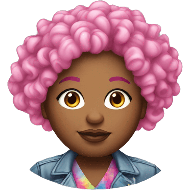 Plus size black woman with pink curly hair and a tie dye jacket  emoji