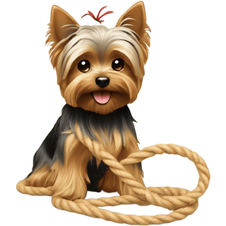 Yorkie dog playing with rope toy emoji