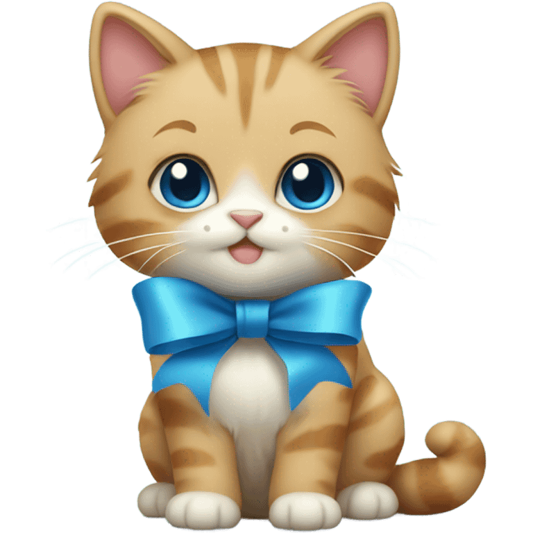 Thick fur cat cute with soft blue ribbon emoji