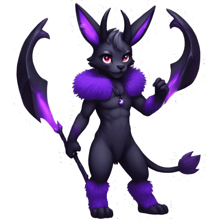 Anthro-Edgy-Black-Purple-Contrast-Colors-Fantasy-Fur-Sona-Chibi-Shiny-Fakémon-Hybrid with horns full body emoji