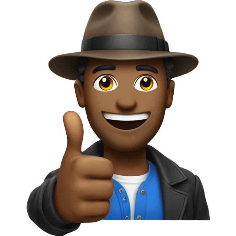 man. funny. stylish. in a hat. shows thumbs up "super"
 emoji