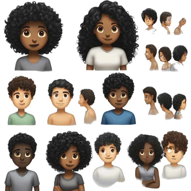 A curly hair boy and black hair curly girl kissing  emoji