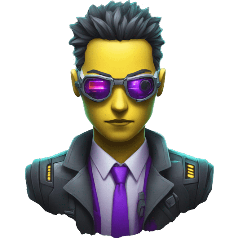 agent, laser eyes, yellow robotic face, cyberpunk, code, cyan and purple colors, only upper body portrait emoji