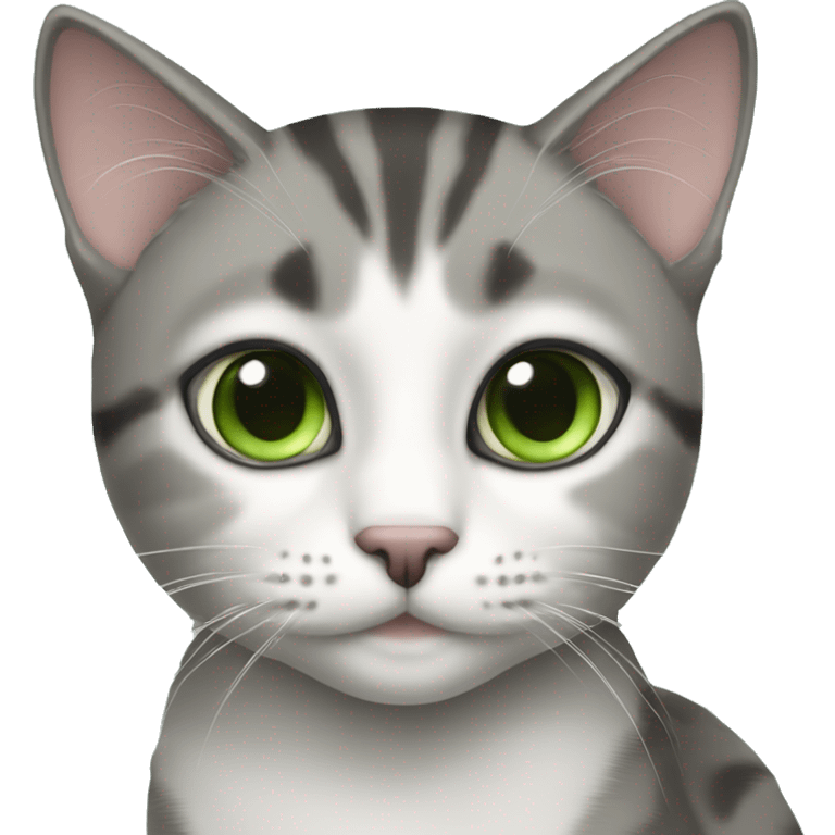 Gray white and black tabby cat green eyes emoji