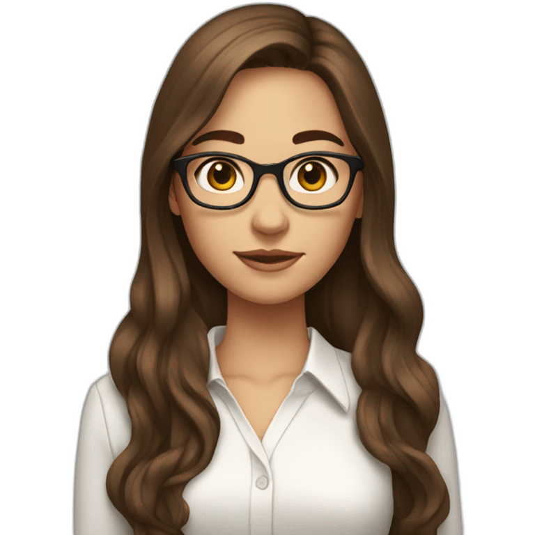 Girl with a long brown hair, brown eyes, glasses, white blouse and telephone  emoji