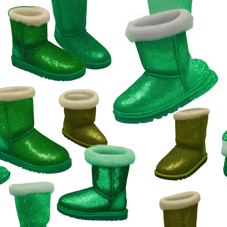 Realistic emerald green Sparkle glitter and fur Ugg boots. emoji