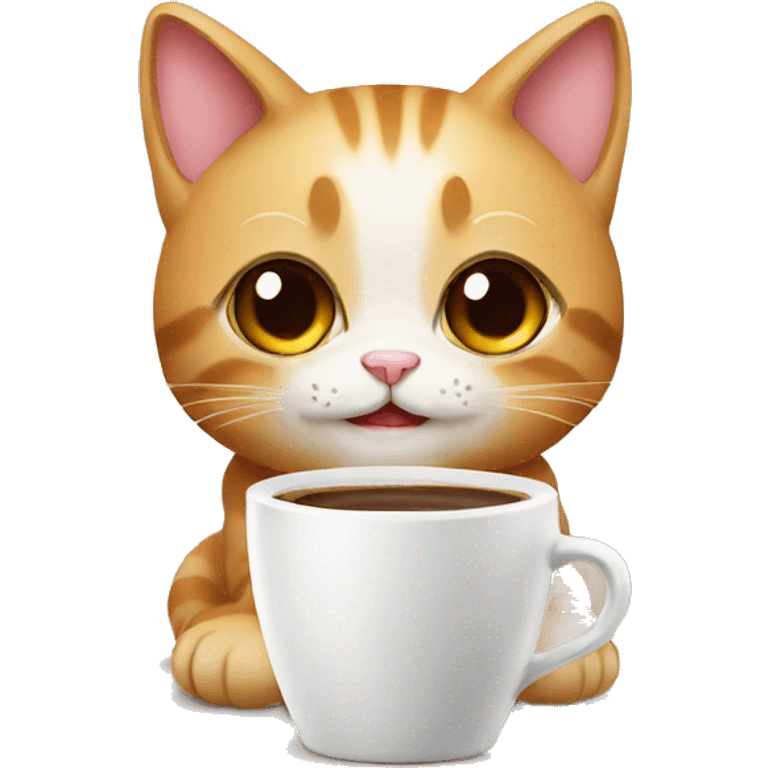 Cute cat with coffee emoji