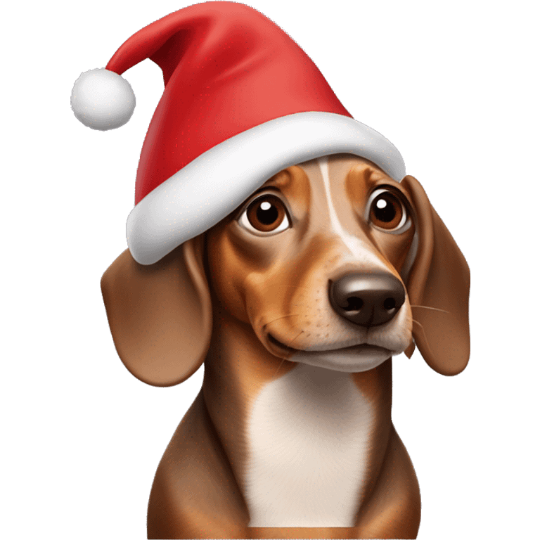 Weiner dog with a Christmas hat emoji