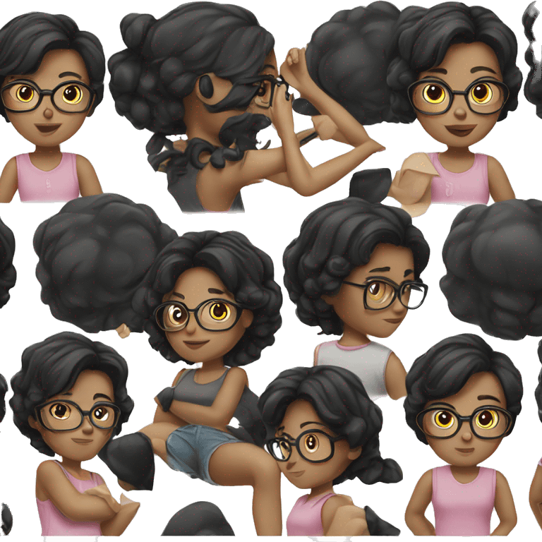 black haired girl wearing glasses emoji