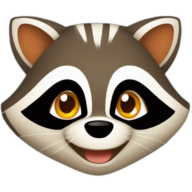 brown raccoon with orange eyes and a dark green hood that is laughing emoji